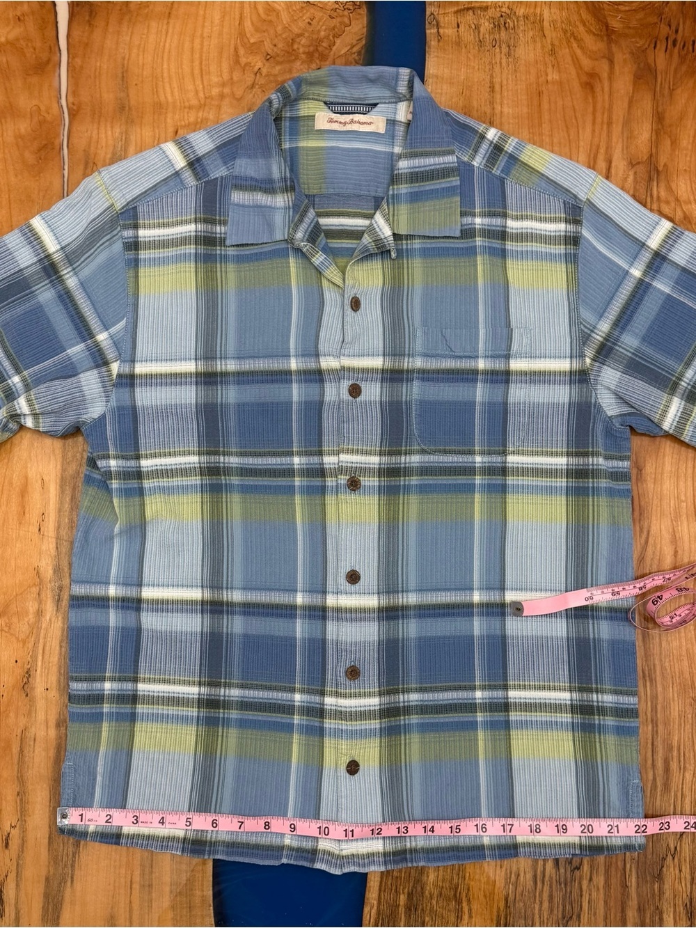Tommy Bahama 100% Silk Camp Shirt Men’s Large Blue Green Plaid Hawaiian Casual - Picture 4 of 12